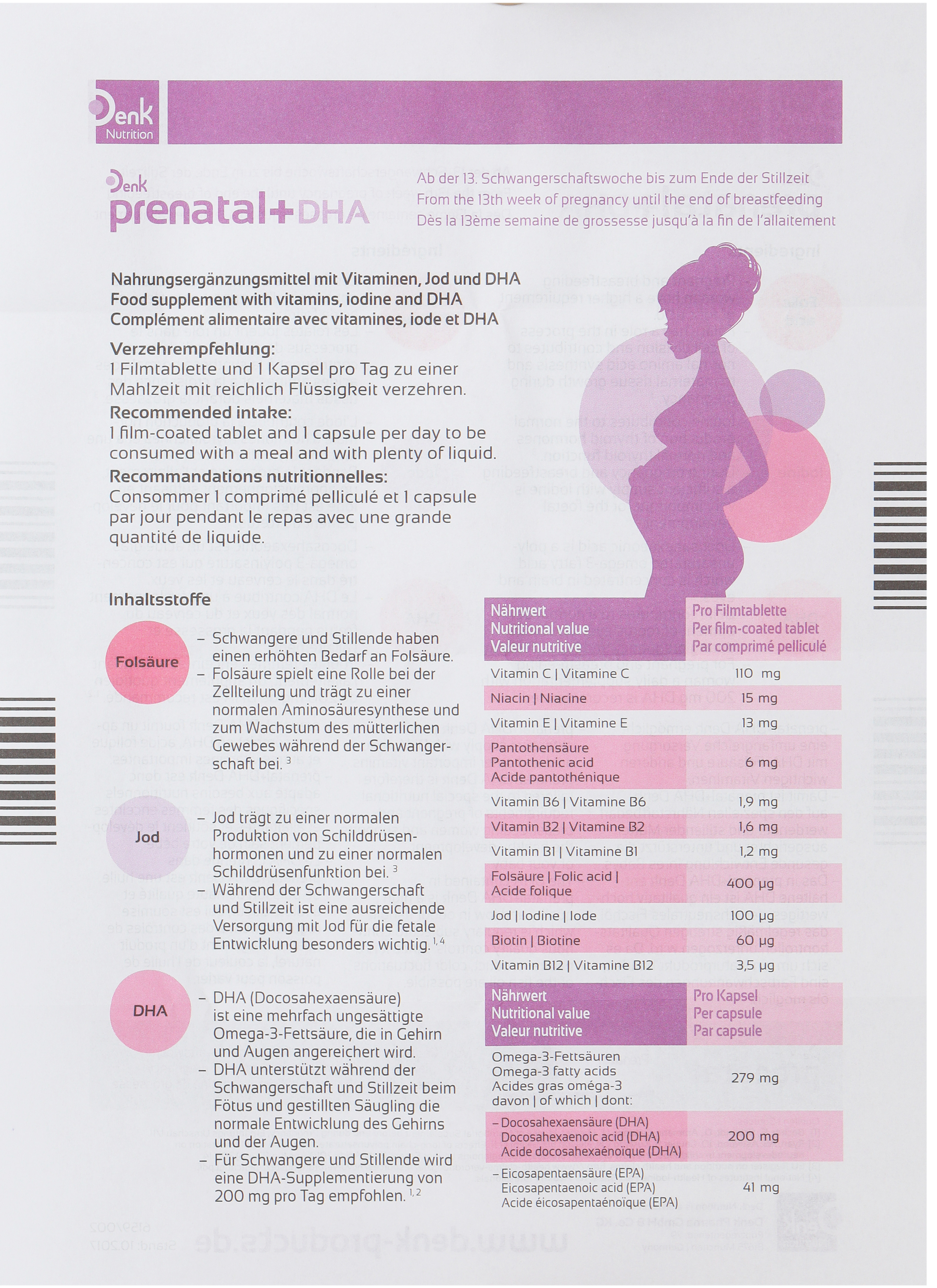 Prenatal + DHA Denk bổ sung vitamin, DHA và EPA cho phụ nữ mang thai hộp 60 viên - 12